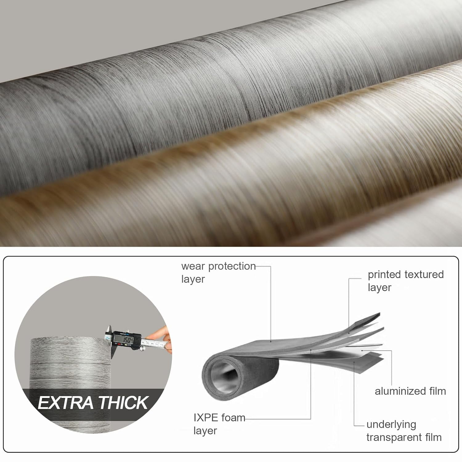 Homease PVC Peel and Stick Vinyl Flooring Roll 23"x 393"/64 Sq.Ft,Thicken Self-Adhesive Vinyl Wood Planks - Waterproof, Wear-Resistant,Easy DIY Install - Gray