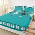 thumbnail image 3 of jejeloiu Western Tribal Aztec Queen Sheet Sets,Cyan Geometric Rhombus Bed Set For Men Women 4pcs, 3 of 7