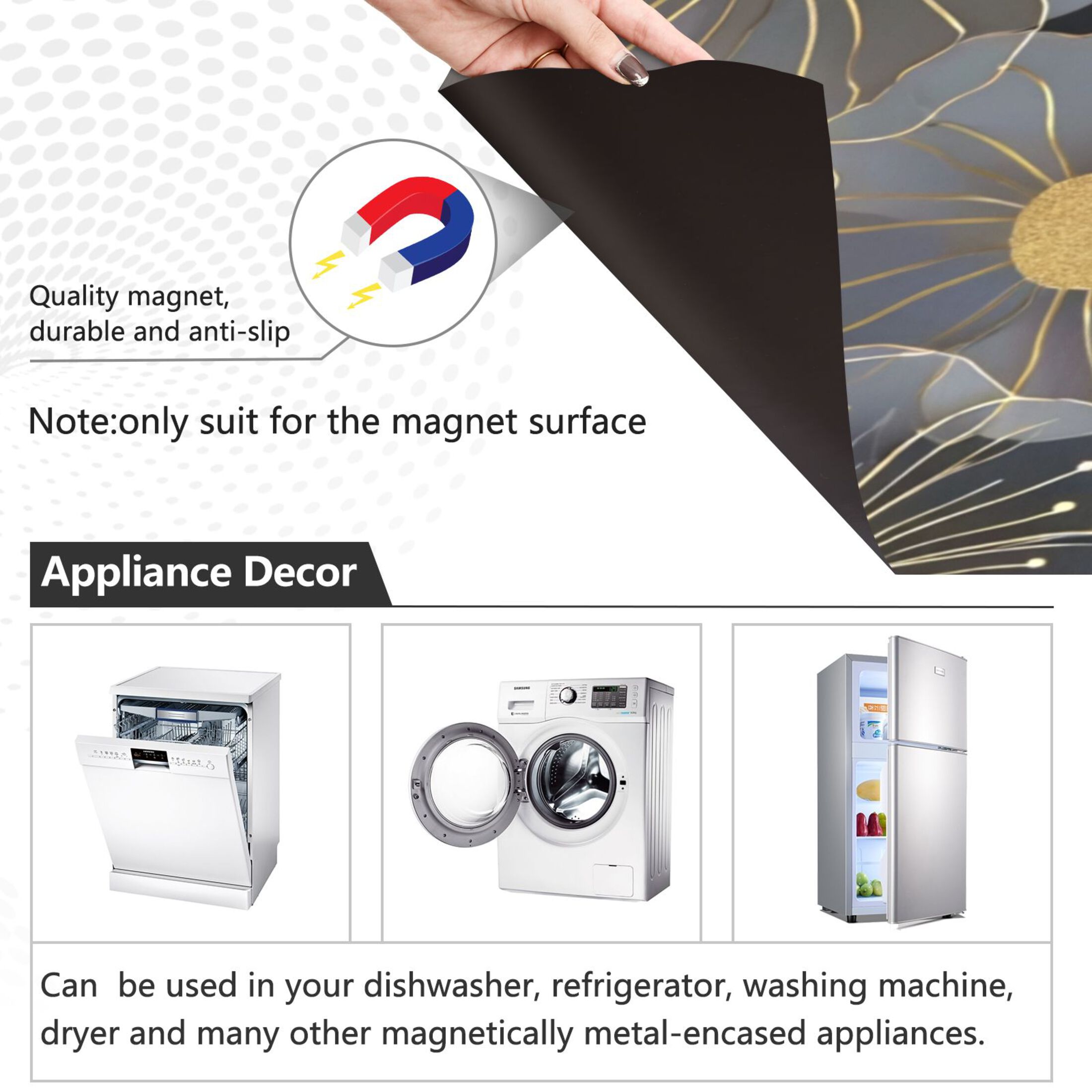IAUYY Magnetic Decorative -23x26 Inch,Removable DIY Art for Dishwasher Refrigerator and Other Metal Surfaces,The Golden Flower Shape