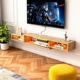 thumbnail image 2 of INICO Mueble Flotante para TV 70" con Luces LED, Repisas Flotantes de Pared para TV con Toma de Corriente, Sencillo y Ahorra Espacio Debajo para Sal&oacute;n, Dormitorio, Roble Blanco, 2 of 8