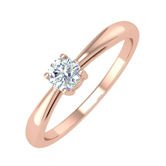 1/5 Carat 4-Prong Set Diamond Solitaire Engagement Ring Band in 14K Rose Gold (Ring Size 10.5)
