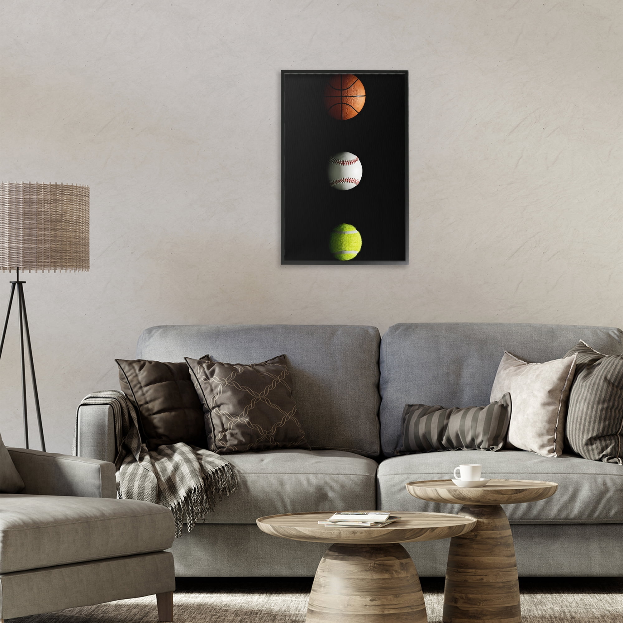 Stupell Industries Sports Balls Spotlight Black Framed Giclee Art, design by Jesse Keith