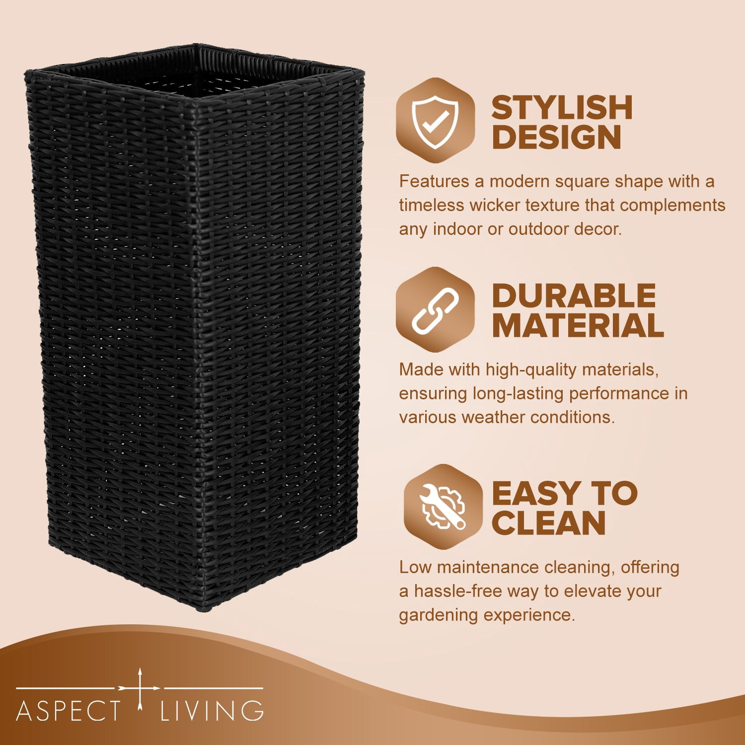 Set of 2 Large 24-Inch Outdoor Planters, Black Tall Plastic Flower Pots with Drainage Holes, Modern Tapered Garden Planter for Porch Patio Balcony Backyard