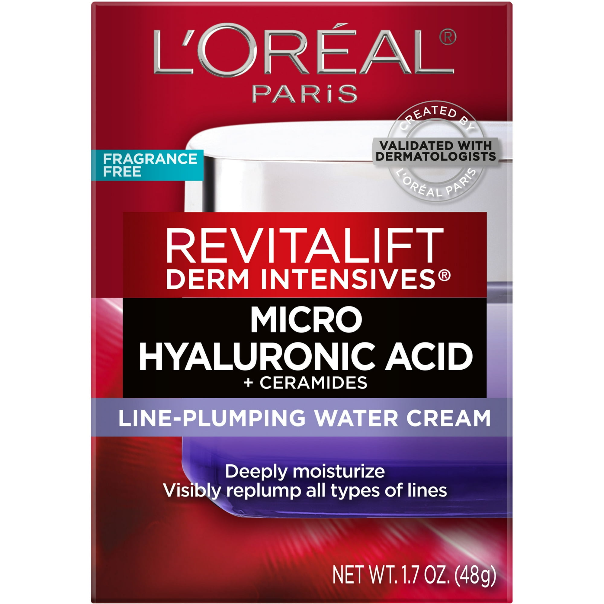 L'Oreal Revitalift Derm Intensives Micro-Epidermic Hyaluronic Acid + Ceramides Line-Plumping Water Cream, 1.7oz