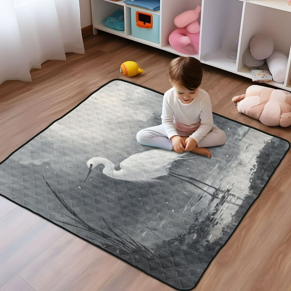WOBOGO A White-cloaked Bird Baby Playmats Extra Large Waterproof Rollable Activity Pads for Toddlers 50×50inch