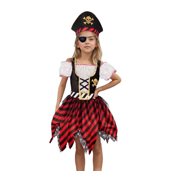 Girls Deluxe Pirate&Costu-me, Buccaneer Princess Dress Halloween Party Dress Up for Kids