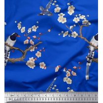 Soimoi Blue Cotton Duck Fabric Floral & Pin Tailed Whydah Bird Print Fabric by Yard 44 Inch Wide