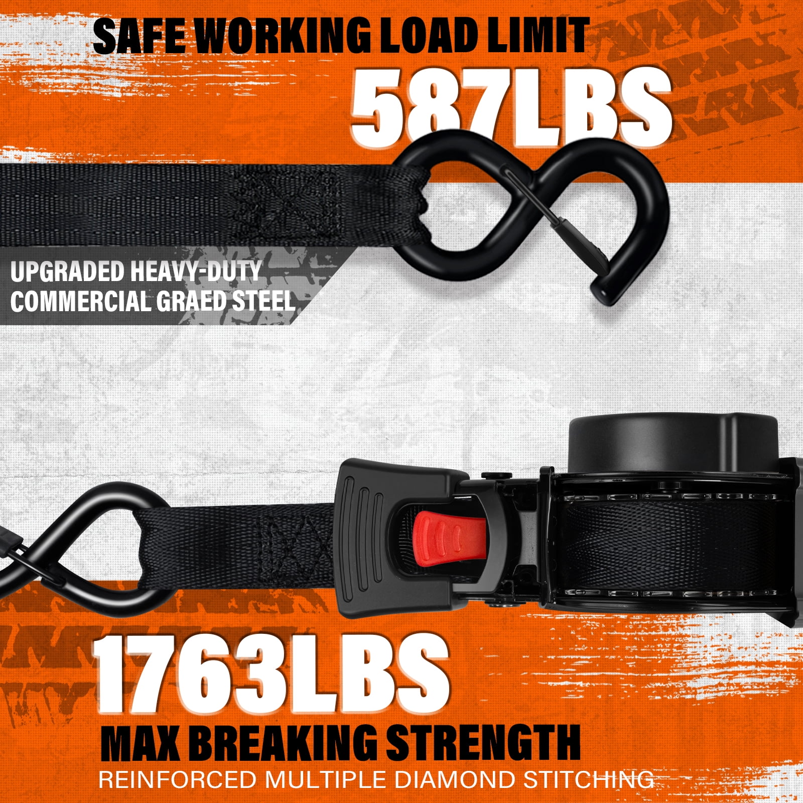 2 Pack 1" x 15' Retractable Ratchet Straps 1763lbs Break Strength w/ Soft loops Auto Ratchet Tie Down Straps Set for Truck ATV Trailer