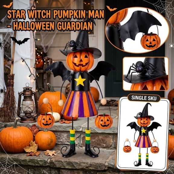 Fall Yard Decor Pumpkin Man Wrought Iron Lawn Ornament Halloween Garden Statue 7 X 3