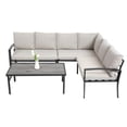 thumbnail image 3 of 4-Piece Beige Outdoor Furniture Set - All-Weather Steel Sectional Sofa with Water-Resistant Beige Cushions and Coffee Table, Modular Design, Easy Assembly, 3 of 8