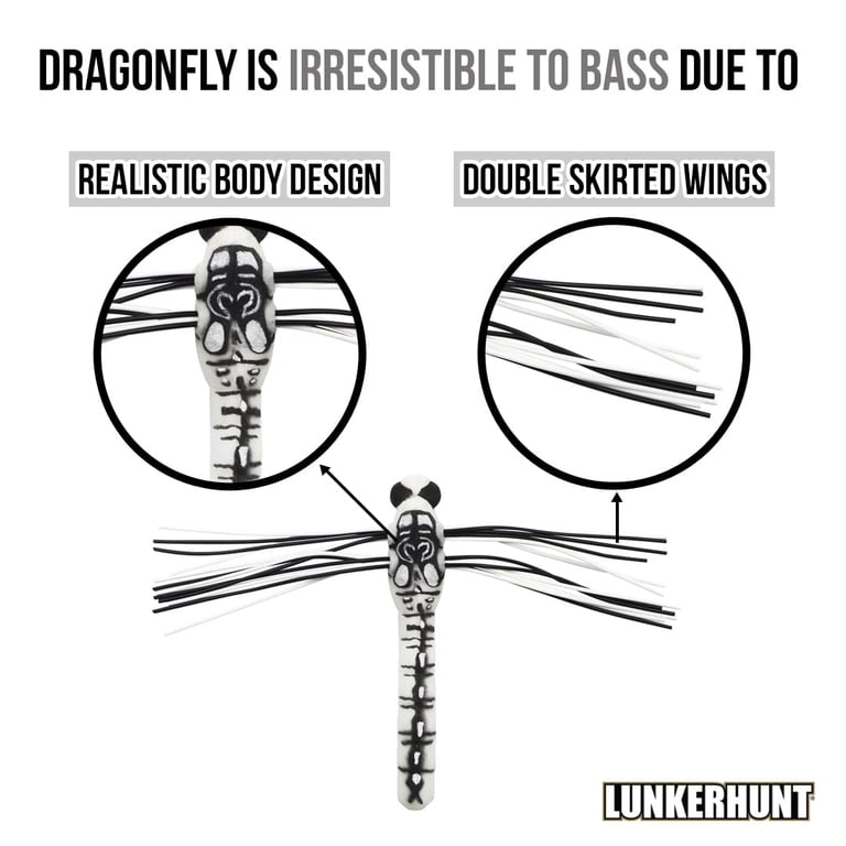 (2 pack) Lunkerhunt Dragonfly Lure with Double Skirted Wings | Perfect  Topwater Fishing Lures for Bass, Trouth and Pike, Weedless Bait (Dasher)