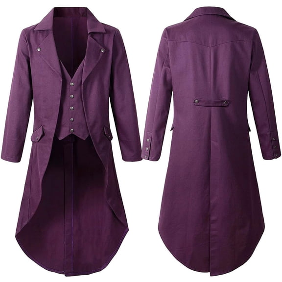 Men's Gothic Tailcoat Jacket Steampunk Lapel Victorian Long Coat Vintage Halloween Party Costume Elegant
