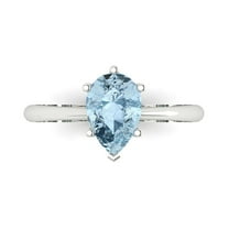 1.5 ct Pear Cut Natural Aquamarine Solitaire 18K White Gold Womens Engagement Ring
