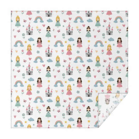 Rainbow Princess Castle Pattern Square Tablecloth,Waterproof Square Table Cover,Wipeable Spillproof Washable Table Cover for Home Kitchen Party Decor 42"X42"(107x107cm)