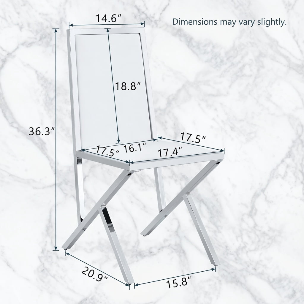 Hommoo 2-Pack Modern PU Leather Dining Chairs with Metal Frame, Ergonomic Design, Easy Assembly & Anti-Slip Adjustable Feet, White & Sliver