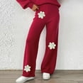 thumbnail image 3 of Womens Embroidery Floral Sweater Pants Casual Loose High Waisted Boho Straight Leg Knit Comfy Beach Lounge Pants, 3 of 6
