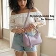 thumbnail image 6 of Crescent Shoulder Bag Crossbody Bags for Women, Trendy Woven Leather Bag Cute Hobo Tote Handbag Purse, with Adjustable Strap, Purple, 6 of 7