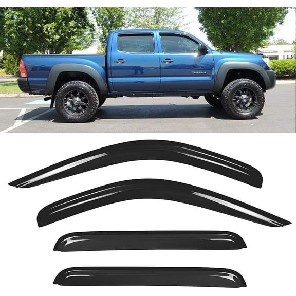 Deebior 94056 4pcs Side Window Wind Deflectors,Outside Mount Shade Sun rain Guards,Dark Smoke Visors for 2005-2015 Toyota Tacoma Double/Crew Cab with 4 Full Size Doors