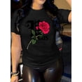 thumbnail image 1 of Rose & Letter Print Comfy T-Shirt, Round Neck Short Sleeve Sports Tee, Women's Activewear Tee For Adult, Men, Women, Teen, Teenager, Adolescent, Youth, 1 of 7