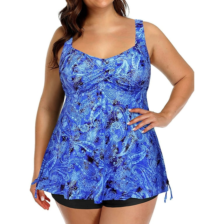 Aqua Eve Women Plus Size Tankini Swimsuit Two Piece Flowy