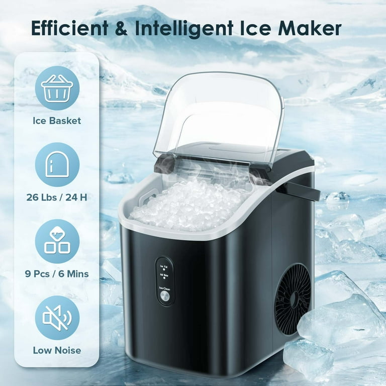 Kismile Nugget Ice Maker Countertop,Portable Compact Ice Maker Machine with  Self-Cleaning Function,44Lbs/24H,for Home/Kitchen/Office/Bar