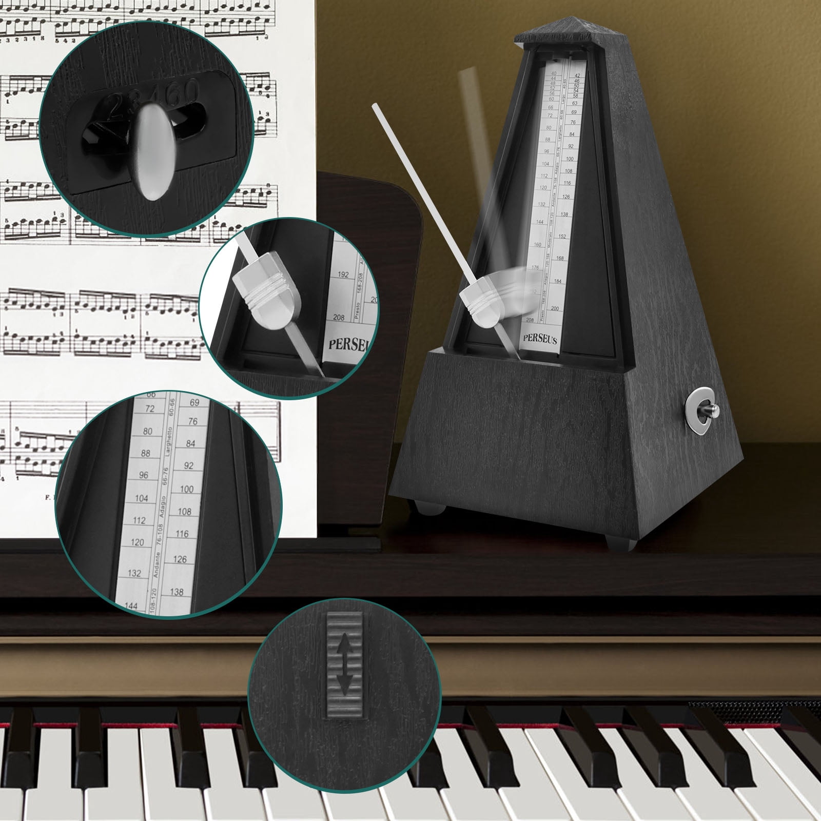Thren Mechanical Metronome Pyramid Rhythm Keeper 5 Beat Mechanical Beat Marker Clockwork Noise Reduction Beat Indicator Precision Clarity Mechanical Tempo Device for Lovers