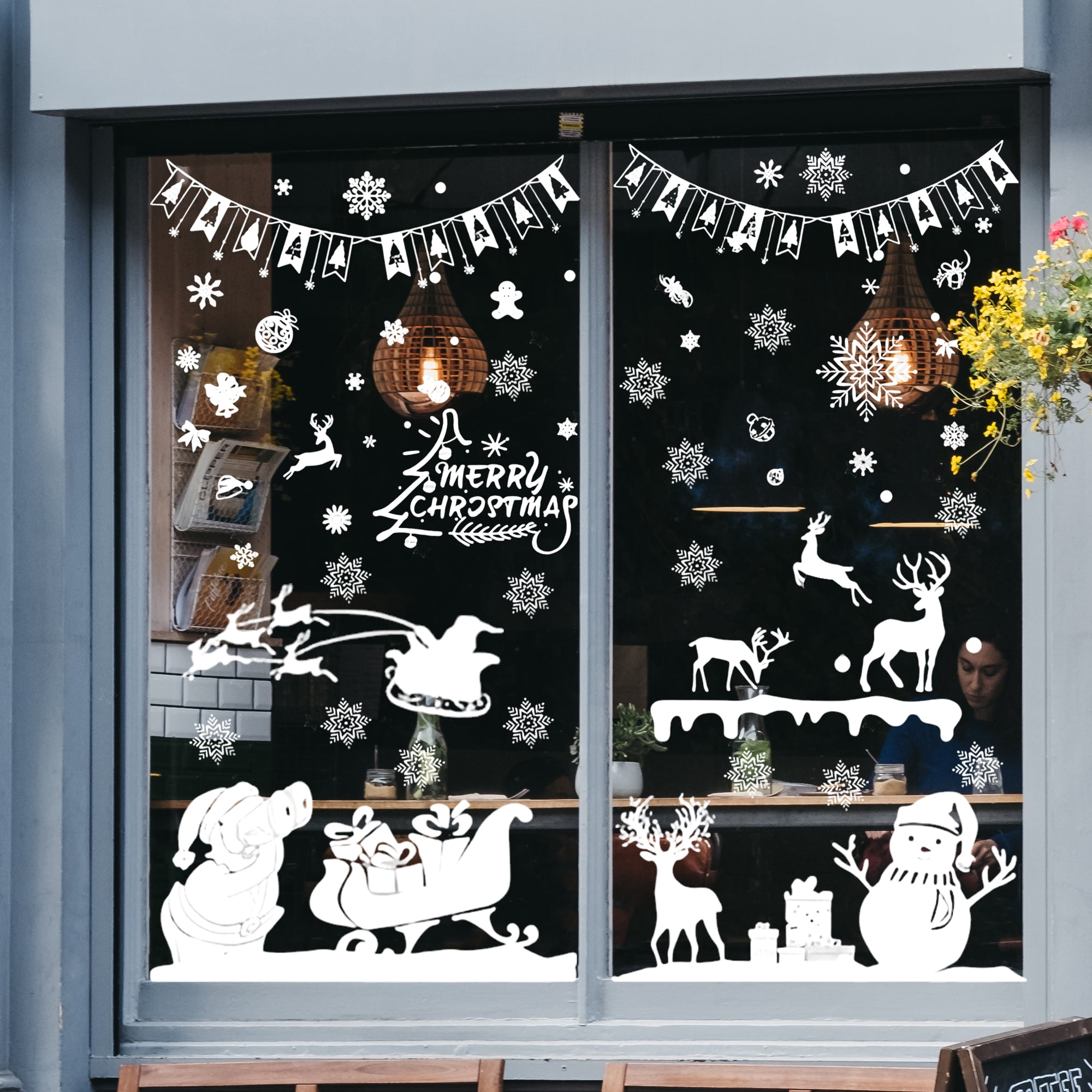 Unique Bargains Window Clings Party Supplies for Holiday White Santa Claus