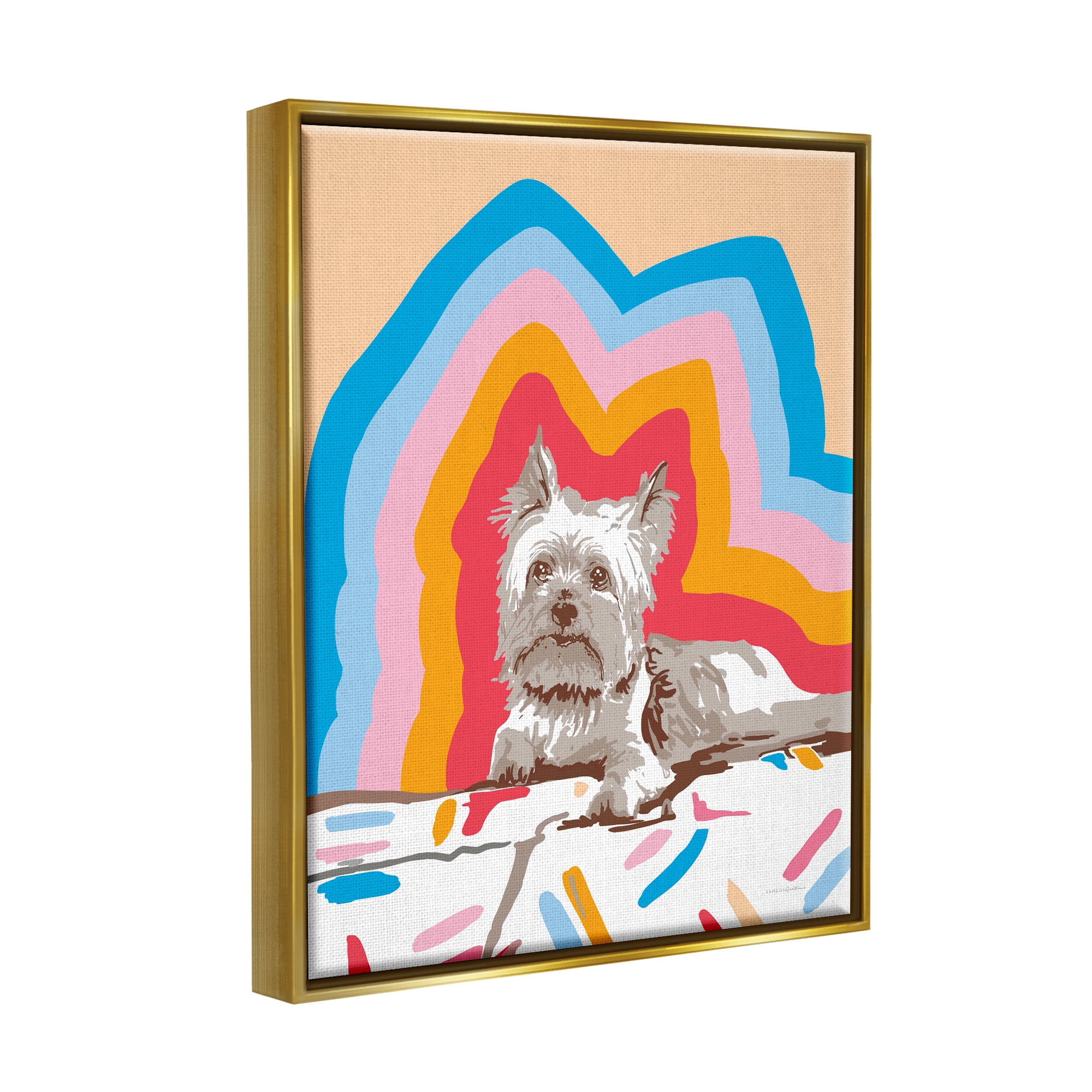 Stupell Industries Retro Abstract Terrier Dog Animals & Insects Painting Gold Floater Framed Art Print Wall Art, 25 x 31