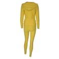 thumbnail image 4 of safuny Women's Three Piece Outfit Plus Size Suit for Girlfriend Wife Daughter Hooded Neck Dressy Long Sleeve Solid Color Comfy Casual Yellow XL, 4 of 9