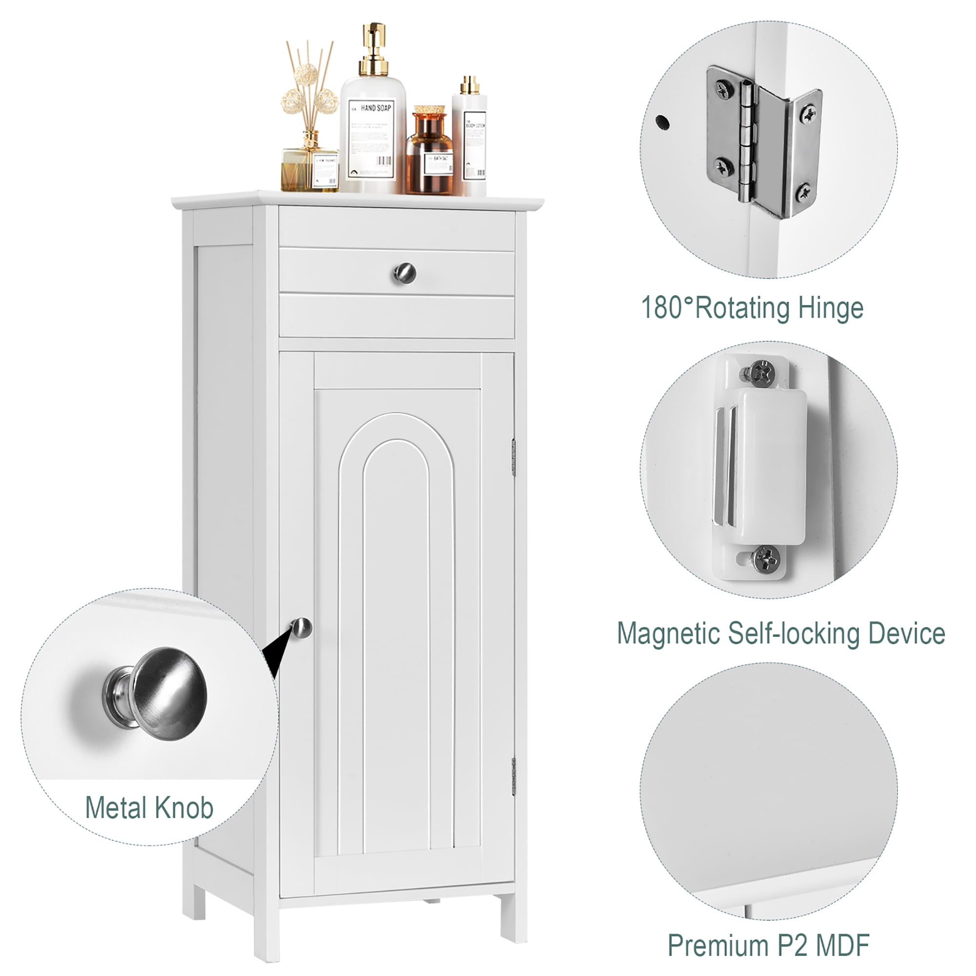Costway Bathroom Storage Floor Cabinet Wooden Organizer Free-Standing w/ Drawer & Shelf