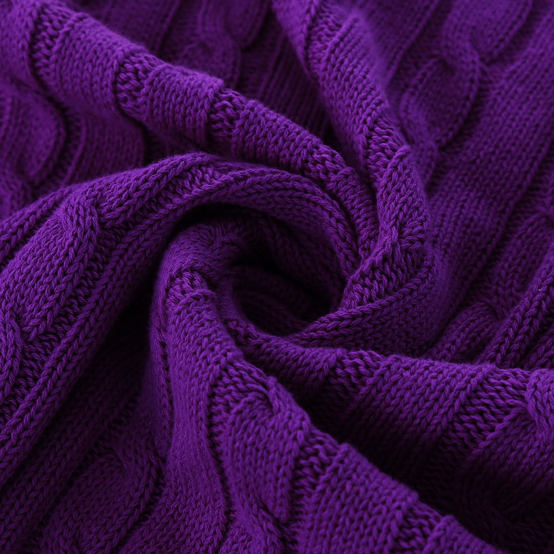 Unique Bargains 100% Cotton Soft Cable Knit Blanket Purple Throw(47" x 70")