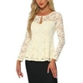 thumbnail image 4 of INSPIRAR CHIC Blusa de Mujer con Encaje y Abertura Frontal, dobladillo Peplum, Manga Larga Transparente, Talla L, Color Albaricoque, 4 of 6