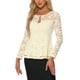 thumbnail image 4 of INSPIRAR CHIC Blusa de Mujer con Encaje y Abertura Frontal, dobladillo Peplum, Manga Larga Transparente, Talla M, Color Albaricoque, 4 of 6