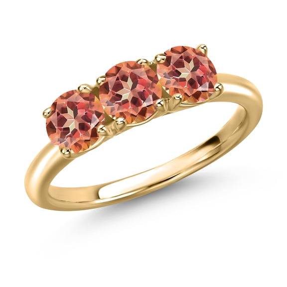 Gem Stone King 10K Yellow Gold Ecstasy Mystic Topaz Engagement Ring for Women | 3.00 Cttw | Round 5MM | Gemstone November Birthstone | Size 7
