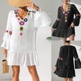 thumbnail image 2 of Xuhomer Sunscreen Cover for Women Crochet Floral Hollow Short Sleeve V-Neck Flowy Summer Cover Up Bikini Bathing Suits Loose Beach Tassel Cover Ups Swimsuit Cover-up Dress White Free Size, 2 of 8