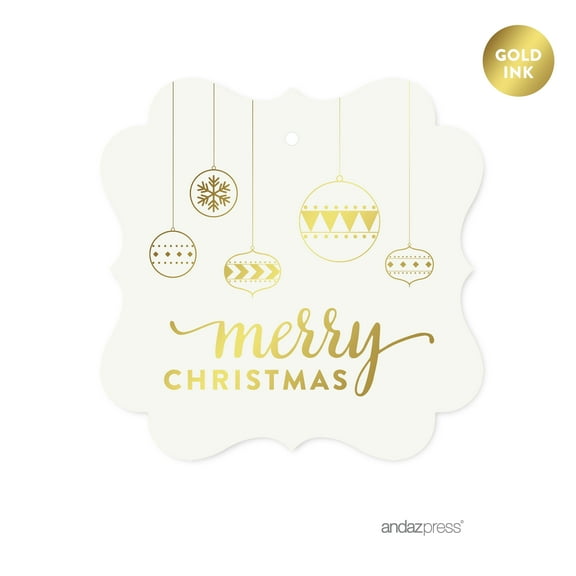Merry Christmas Gold Gold Christmas Fancy Frame Gift Tags, 24-Pack