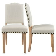 Topeakmart 2pcs Upholstered Kitchen Dining Chairs with Nailhead Trim, Beige