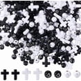 thumbnail image 1 of 1 bolsa de 400 cuentas redondas blancas y negras para rosario de Pascua, pequeñas cruces de plástico acrílico, cuentas espaciadoras a granel, 1 of 5