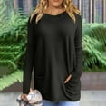 thumbnail image 2 of Long Sleeve Tunic Tops for Women Casual Plus Size Crew Neck Front 2 Pockets Plain T Shirts Basic Tees S-5XL (3X-Large, Black), 2 of 6