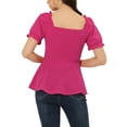 thumbnail image 3 of Unique Bargains Women's Sweetheart Neck Puff Sleeve Elegant Ruffle Peplum Blouse Hot Pink XL, 3 of 6