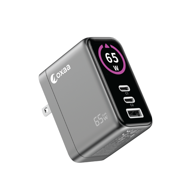 OXAA 65W GaN Fast Charger, 3-Port USB-C Wall Charger with Dynamic Power Sharing, PD & QC Fast Charging for iOS & Android Devices, Tablets & Laptops