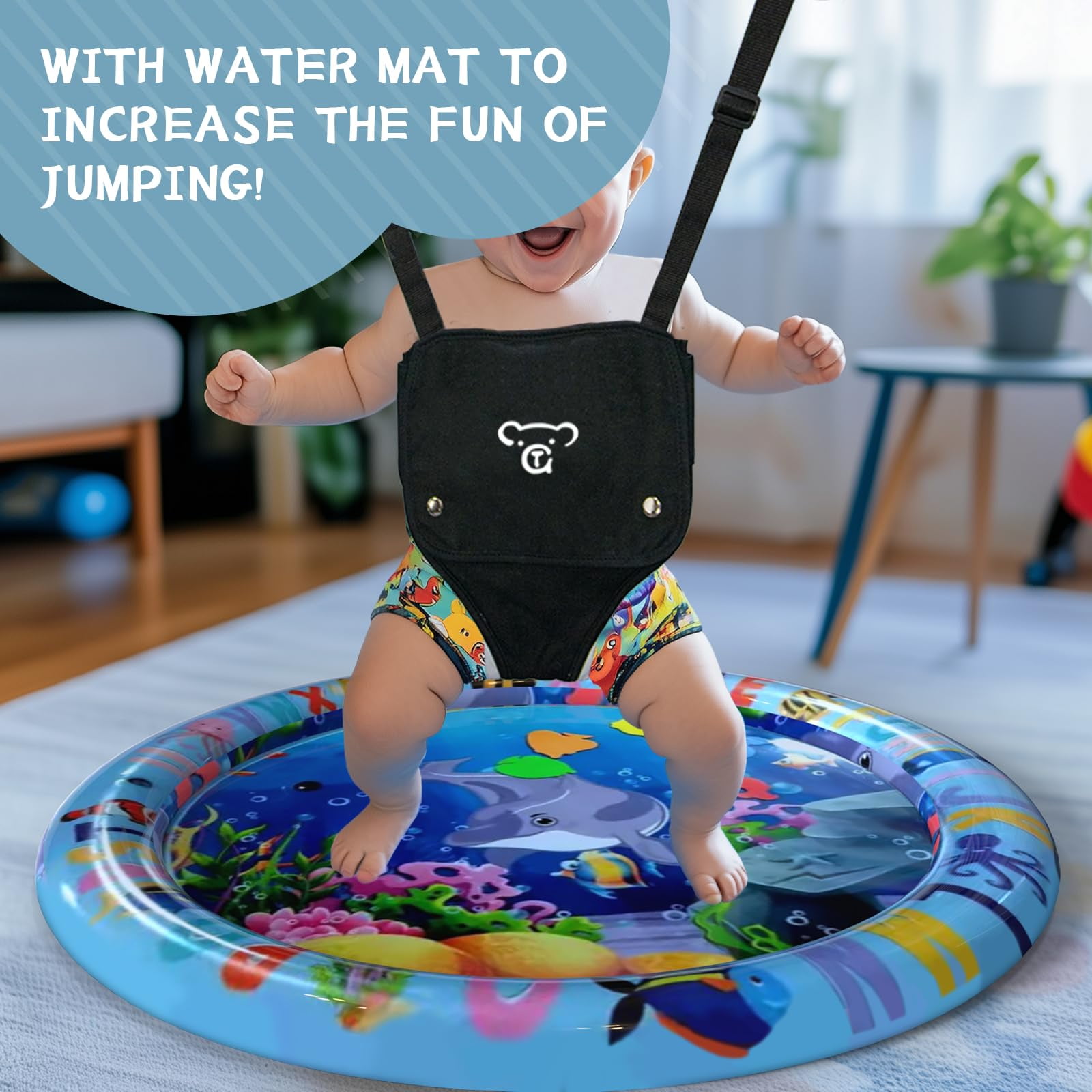 G TALECO Baby Jumper with Stand, Doorway Activity Center for Infants 3-24 Months, Portable Safe Bouncer with Soft Seat, Includes Water Mat, Black