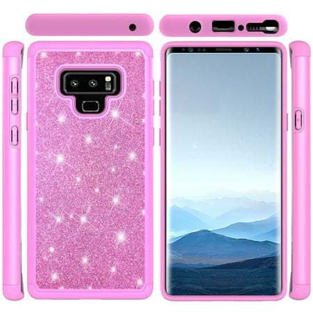 Galaxy Note 9 Case, Allytech Dual Layer Silicone Rubber PC Defender Shockproof Bling Girly Women Heavy Duty Protective Dust Proof Cover for Samsung Galaxy Note 9,