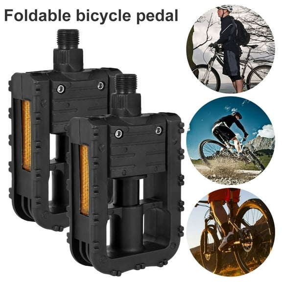 Gpoty 1 Pair Folding Bike Pedals Flat Platform Pedals Anti-slip Mountain Bike Pedals Stable Bicycle Pedals MTB Foot Pedal Outdoor Cycling Accessory Parts Black