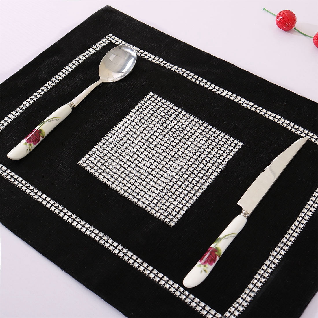 Sparkle Luxury Velvet Table Runner Cushion Cover Placemat Black