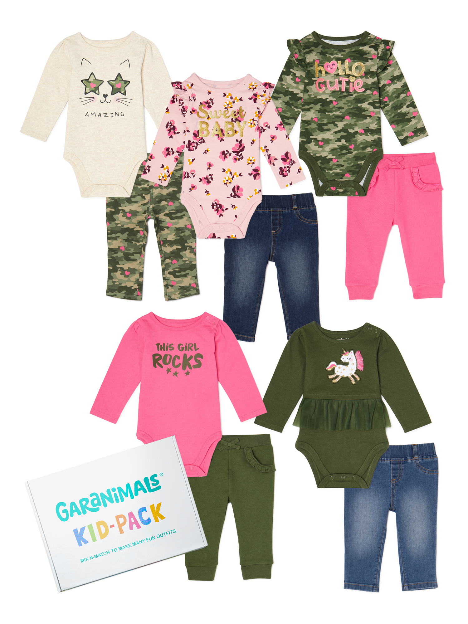 Garanimals Baby Girl Mix & Match KidPack, 10pc Set