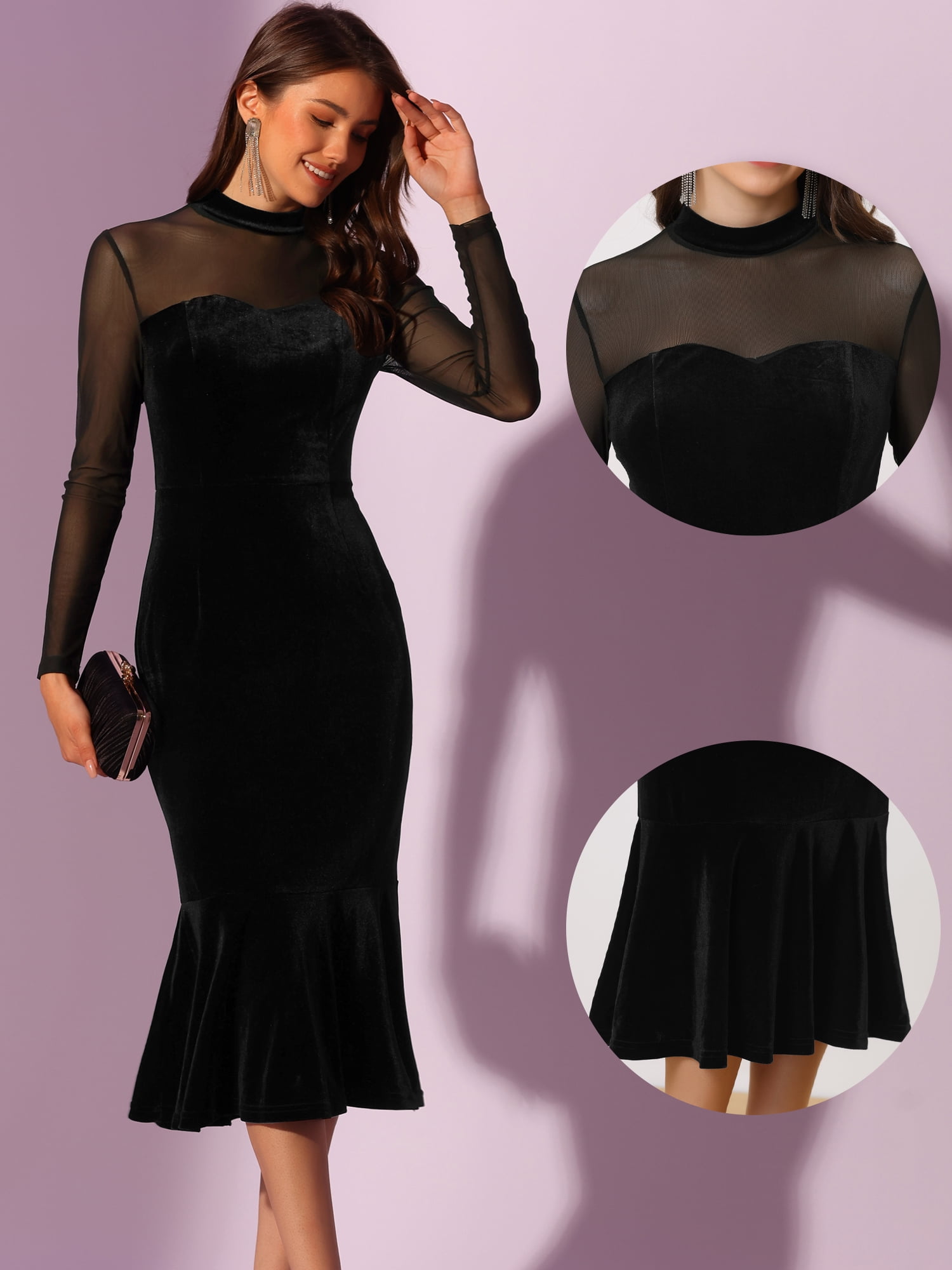DARING DIVA Elegant Velvet Sheer Mesh Cocktail Dress XS Black