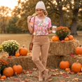 thumbnail image 4 of Halloween Women's Fall Short-Sleeve T-Shirts Autumn Pumpkin Printed Tshirts Western Country Music Graphic Tees Pink XXL, 4 of 7