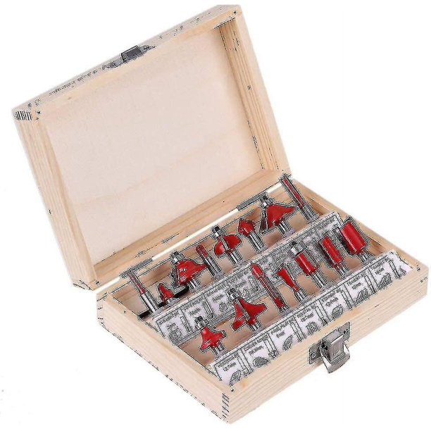 Juego de brocas de carburo de tungsteno LIUXGMXG 1/4' 15 piezas estuche de madera Rojo