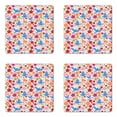thumbnail image 1 of Cartoon Coaster Set of 4, Pastoral Composition of Flowers and Birds Leaves, Square Hardboard Gloss Coasters, Standard Size, Multicolor, by Ambesonne, 1 of 2